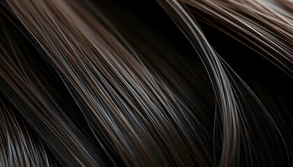 Obraz premium Dark Brown Hair: A Close-Up Macro Photography of Shiny, Smooth and Silky Strands