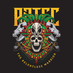  Vector Illustration of Astec Skull with Animals Skulls and Tattoo Machine in Detailed Vintage Illustration Available for Tshirt Design