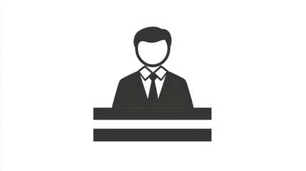 Businessman at podium, presenting, white background, corporate event