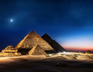 the pyramids of giza by night in egypt
