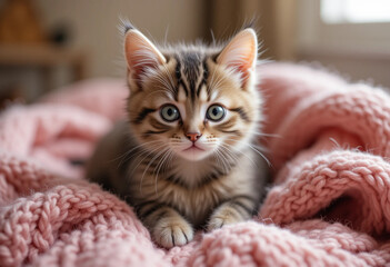 a cute kitten in a knit blanket