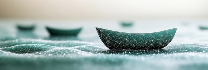 Digital Boat On Green Blockchain Data Background Leadership Innovation Network Business