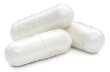 White pills capsules vitamin supplement pills or drugs for isolated on white background. Pill with clipping path