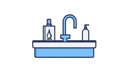 Fototapeta premium Bathroom sink with soap and lotion, clean background, hygiene illustration