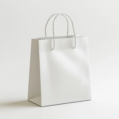 Paper shopping bag in minimalist style, white and ready for brand customization.