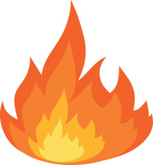 The flame of the campfire burns red. A sign of the danger of ignition of a forest fire object. Bright cartoon fire drawing. An orange flammable sign isolated on a white background. Vector illustration