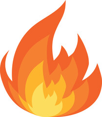 The flame of the campfire burns red. A sign of the danger of ignition of a forest fire object. Bright cartoon fire drawing. An orange flammable sign isolated on a white background. Vector illustration