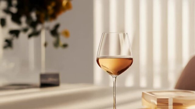 Glass of white wine in glass on table