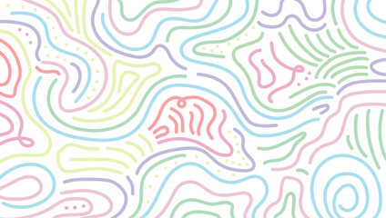 Colorful lines, curves, seamless doodle pattern. Squiggle, pastel-colored design in a minimalist style. Vector illustration