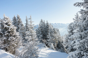 herrliche Winterlandschaft in den verschneiten Bergen von Tirol Österreich