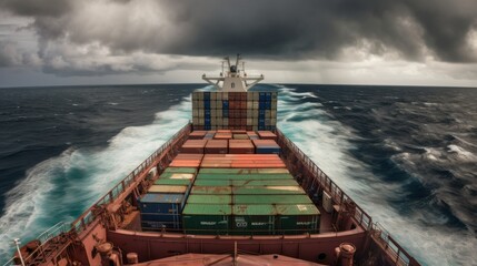 Cargo Ship Sailing Through a Stormy Sea
