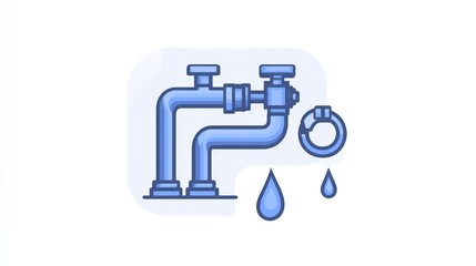 Fototapeta premium Leaky pipe valve repair, plumbing, water drop, background white, website icon