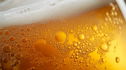 A close-up image of a frothy beer, showcasing the refreshing bubbles and droplets that capture the essence of a cold drink perfect for social occasions.