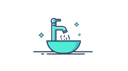 Faucet pouring water into a teal sink
