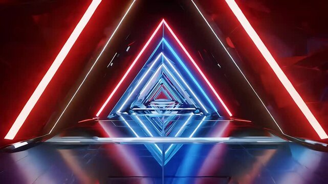 3D square shaped neon red blue technology tunnel designed VJ loop dynamic visual performances triangular