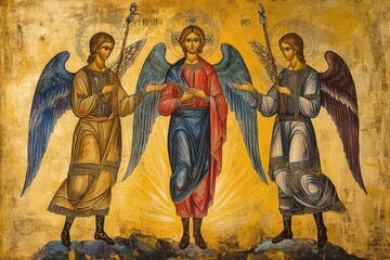 Fototapeta premium Byzantine Icon: Three Angels Annunciation