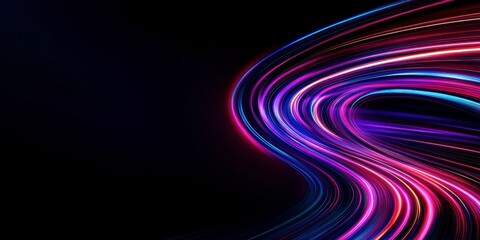 Obraz premium Abstract neon light trails in motion, futuristic digital speed background