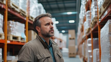 Warehouse manager supervising workers in a distribution center