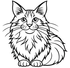 Adorable cute fluffy Maine Coon cat hand drawn icon cartoon character line art vector illustration outline image