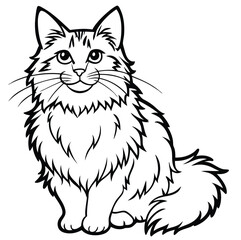 Adorable cute fluffy Maine Coon cat hand drawn icon cartoon character line art vector illustration outline image