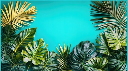 palm leaves on blue