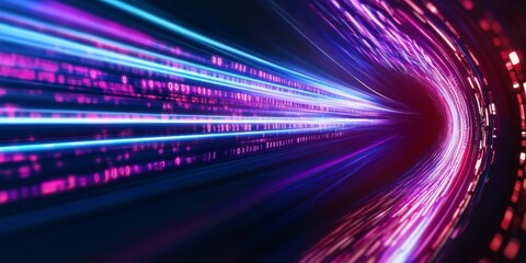 Abstract neon light trails in motion, futuristic digital speed background