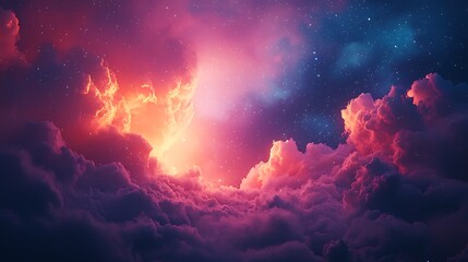 Naklejka premium Cosmic cloudscape vibrant nebula, starry night, fantasy backdrop