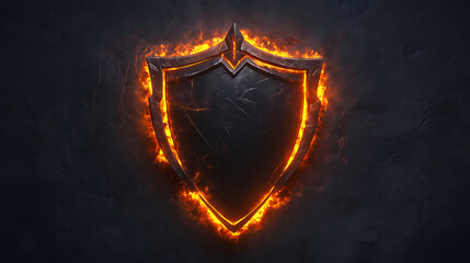 Fototapeta premium Black Shield Encircled by Fiery Orange Flames