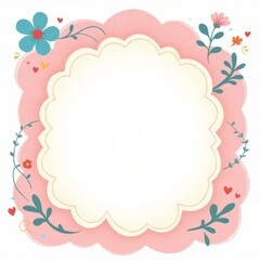 Pink floral cloud-shaped frame with heart accents