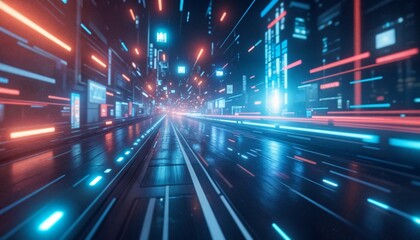 Fototapeta premium Futuristic Cyberpunk Cityscape at Night