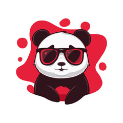 panda bear portrait with red sunglasses on splash background cute animal character illustration