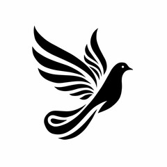 Elegant dove silhouette logo, symbolizing peace with outstretched wings.