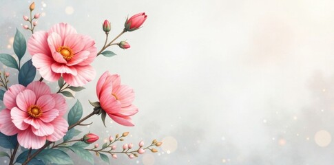 Fototapeta premium Subtle watercolor floral design on a soft gray background, watercolor, floral pattern, flowers