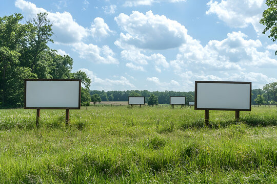 Historic battlefield site with blank interpretative panels for educational content.