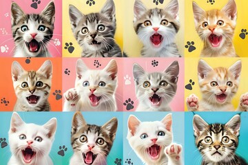 Obraz premium Colorful Cat Collage: Pop Art Feline Faces