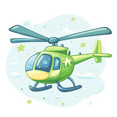 Adorable Green Helicopter Soaring Through a Dreamy Sky Fun Flight Adventure