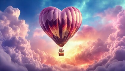 Obraz premium Heart-shaped flying hot air balloon 
