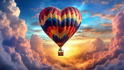 Fototapeta premium Heart-shaped flying hot air balloon 