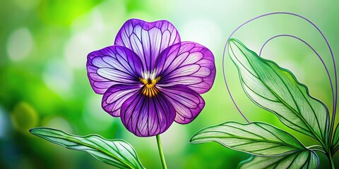 Obraz premium Continuous line drawing: a magnified violet. Minimalist botanical print, elegant line art.