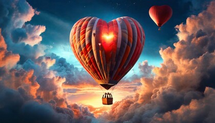 Obraz premium Heart-shaped flying hot air balloon 