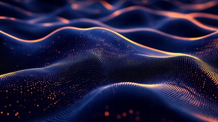 Fototapeta premium Abstract Dark Blue Orange Digital Wave Particle Background Texture Design Modern Futuristic Technology Illustration Elegant Smooth Flowing Energy 