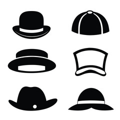 Hat Icon Set in Silhouette Style