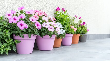 Fototapeta premium Thriving Balcony Gardens with cascading flowers, neatly arranged pots, and vibrant greenery create a cozy outdoor space