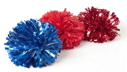 Three Pom-Poms in Blue, Red, and Maroon
