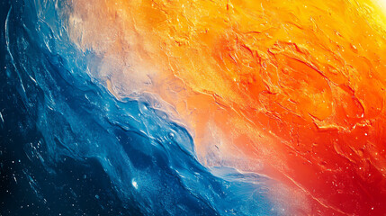 Fototapeta premium Abstract background with a gradient of blue, orange, and red colors on the edge of the planet Earth in space, close-up.