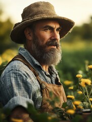 Obraz premium A farmer transitioning to regenerative agriculture practices, planting cover crops.