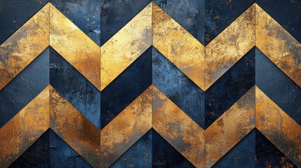 Textured Golden Geometric Pattern on Blue Background for Design Use