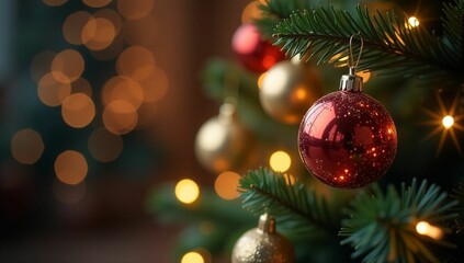 christmas tree decorations , Festive Christmas Tree with Baubles and Glowing Light