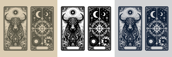 charging bull vector playing card tattoo design