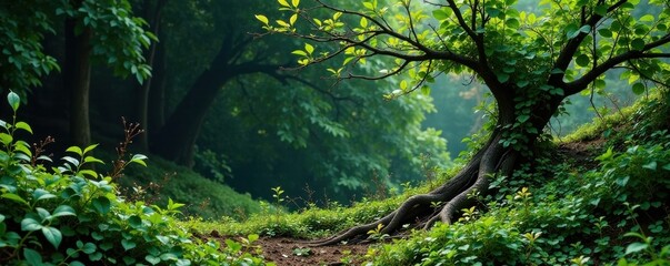 Fototapeta premium Twisted Ivy Vine Branches Amidst Brushes, nature, foliage, artistic tools